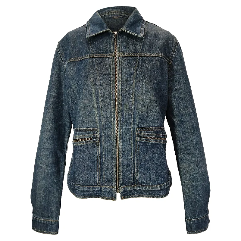 Women's Transitional Outfit Fendi Vintage Zipped Jacket in Blue Cotton Denim