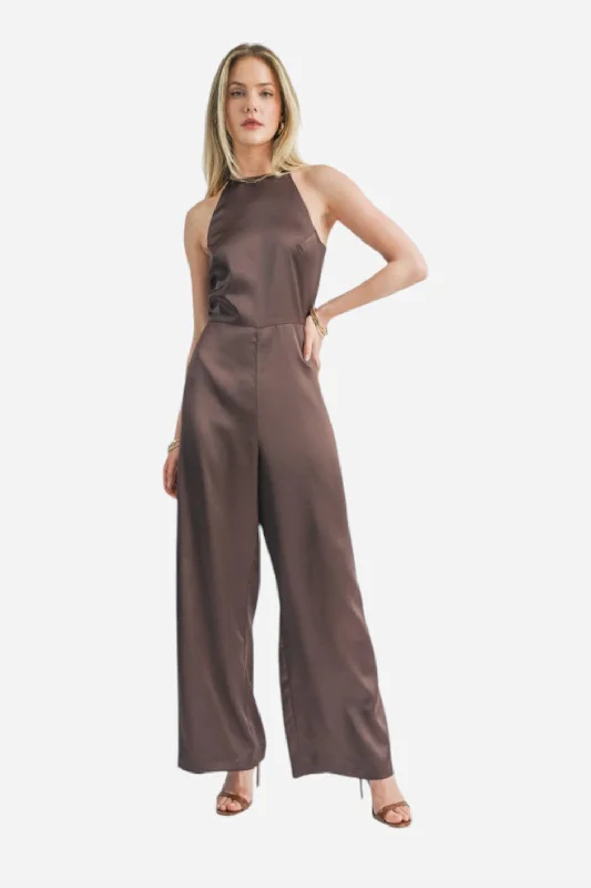 Women's Trendy Clothes Sage the Label Flawless Halter Jumpsuit Chocolate