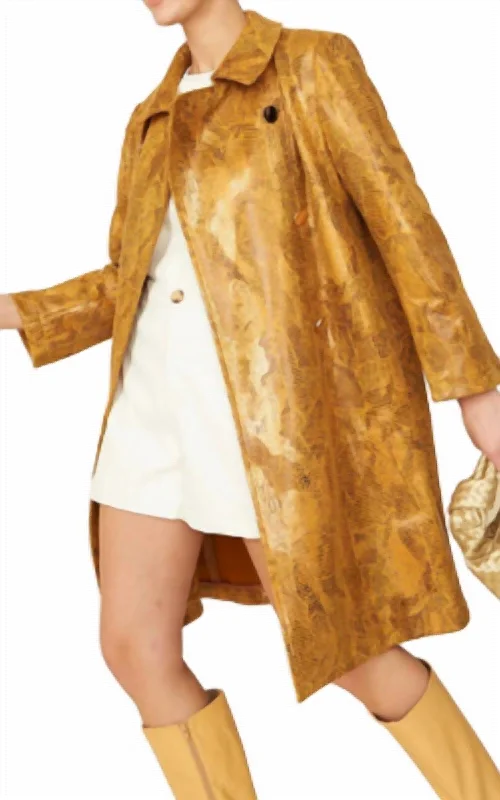 Women's Party Outfit Snake Print Suede Coat In Mustard