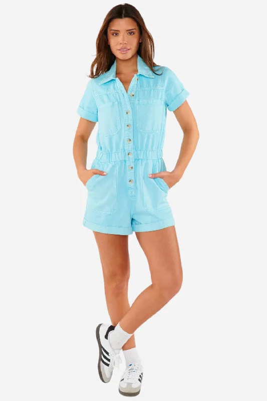 Women's Active Clothing Show Me Your Mumu Cannon Romper in Spring Blue Denim