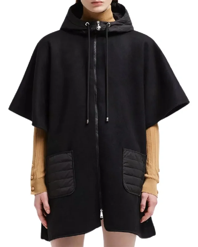 Charming Women's Holiday Apparel Moncler Hooded Wool-Blend Cape