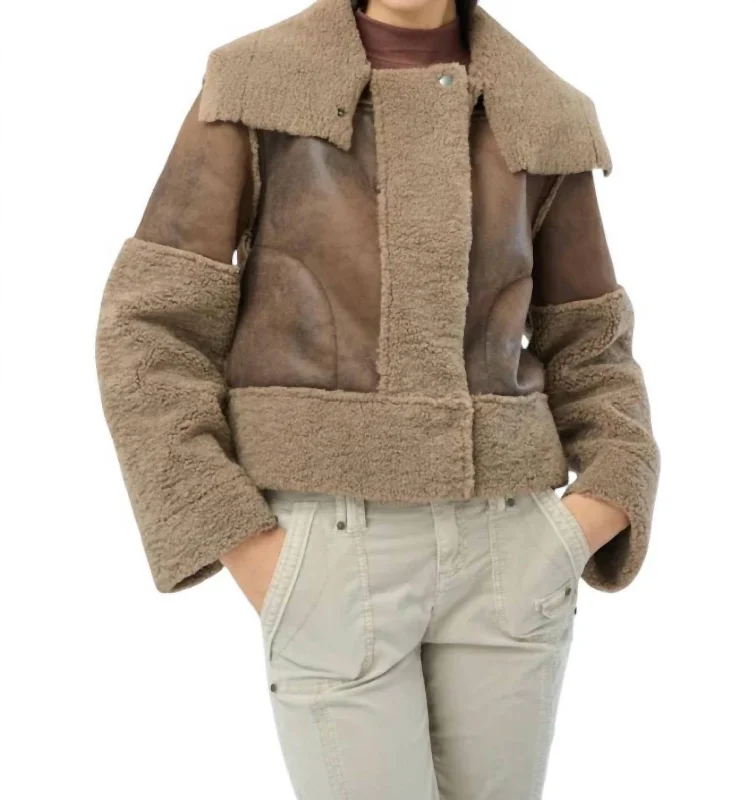 Women's Casual Outfit Trisha Bonded Distressed Suede Sherpa Jacket In Hazel