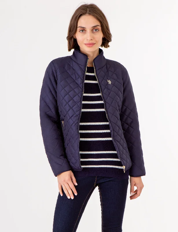 Women's Formal Event Clothing QUILTED SIDE KNIT MOTO JACKET