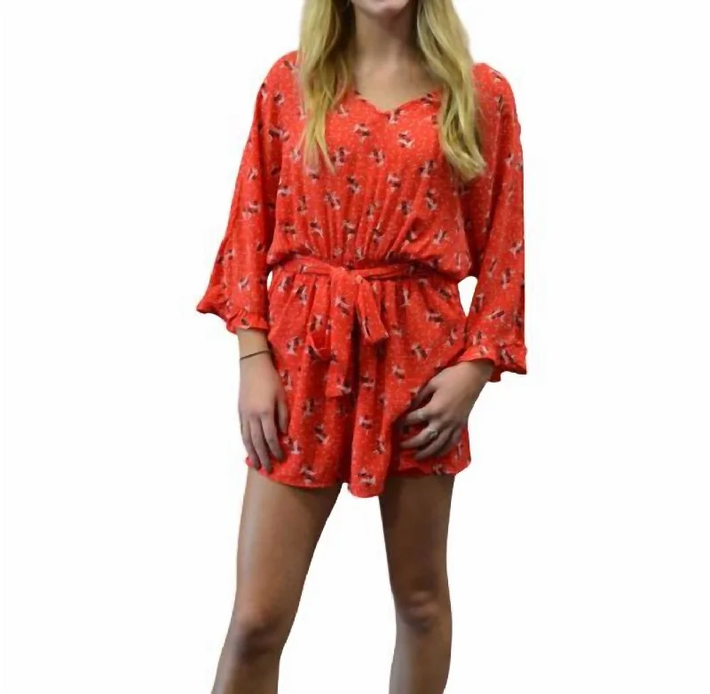 Stylish And Comfortable Clothing For Women Floral Dot Dolman V-Neck Romper In Coral