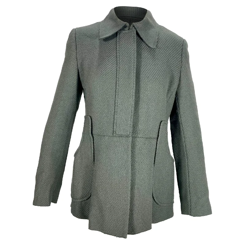 Women's Tailored Outfit Prada Herringbone Single-Breasted Peacoat in Grey Wool