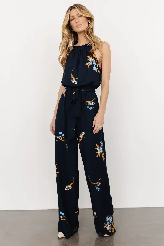 Women's Vintage Attire Alameda Halter Jumpsuit | Navy Blue Floral