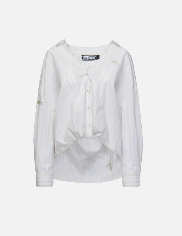 Women's Fashion Clothes Seagull Appliqué Pinstripe Shirt