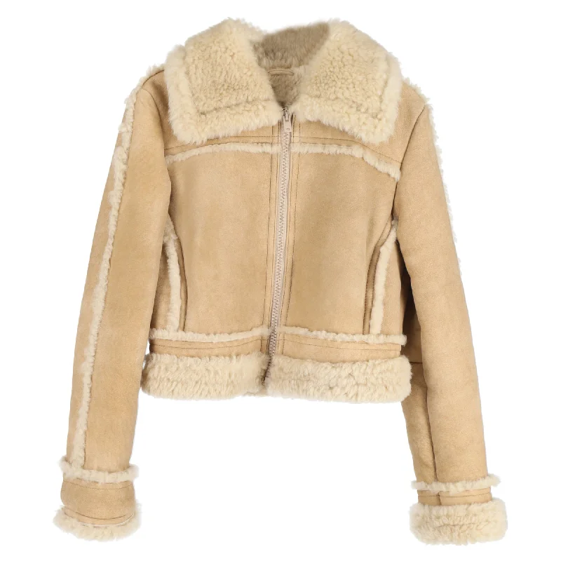 Women's Chic Outerwear Outfit Acne Studios Lalita Lamb Shearling Jacket in Brown Suede