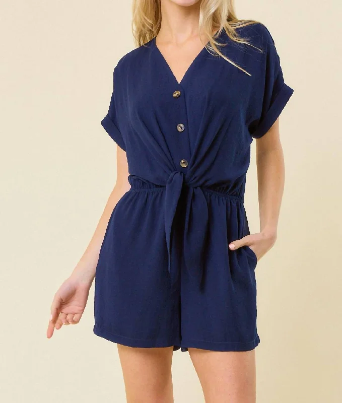 Women's High-Fashion Garments Kara Front Tie Romper In Navy