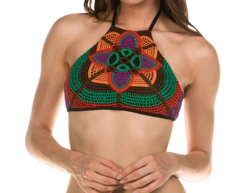 Women's Comfortable Lounge Outfit Crochet High Neck Bikini Top In Isa Bali Hai