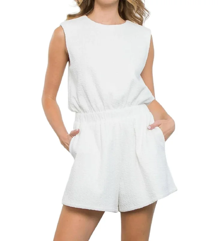 Women's Attire Brooke Sleeveless Textured Romper In White