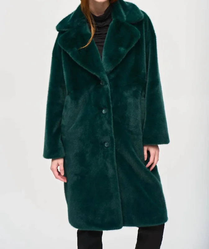 Women's Professional Clothes Faux Fur Straight Coat In Absolute Green