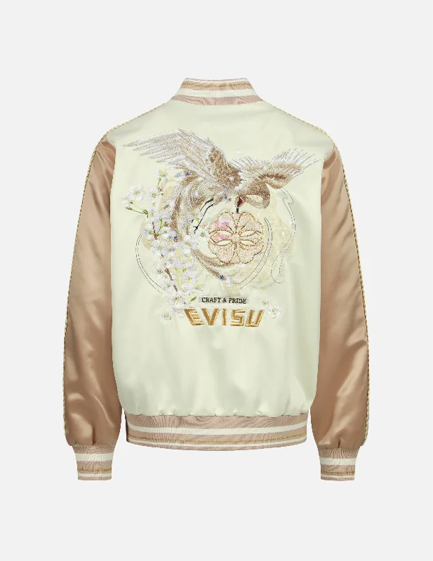 Women's Vacation Attire Peacock Embroidery and Brocade Kamon Appliqué Souvenir Jacket