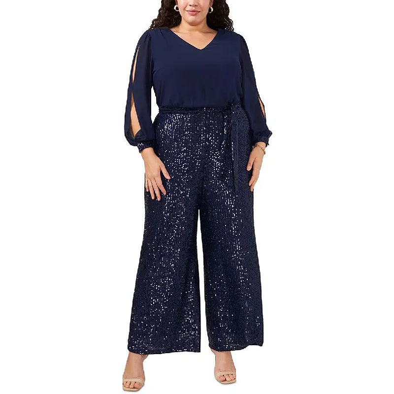 Women's Holiday Attire Plus Womens V Neck Embellished Jumpsuit