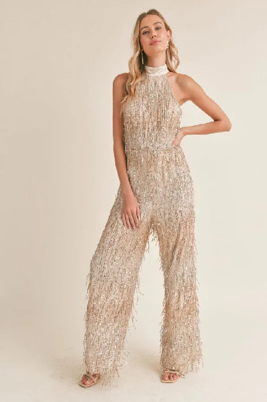 Women's Trendy Outfit Sadie & Sage Light Up Halter Neck Sequined Jumpsuit