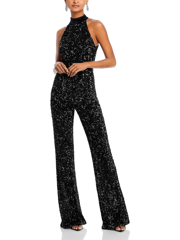 Affordable Women's Apparel Cataline Womens Sequin High Neck Jumpsuit