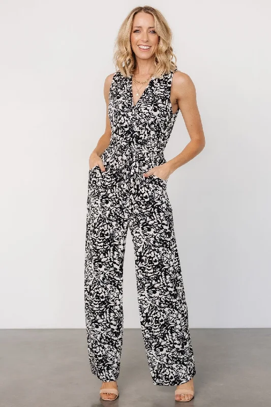 Women's High-Fashion Attire Liesl Jumpsuit | Black + Cream Print