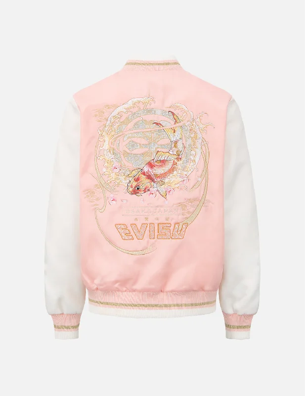 Casual Outfit For Women “Koi Playing in the Waves” and Kamon Embroidery Souvenir Jacket