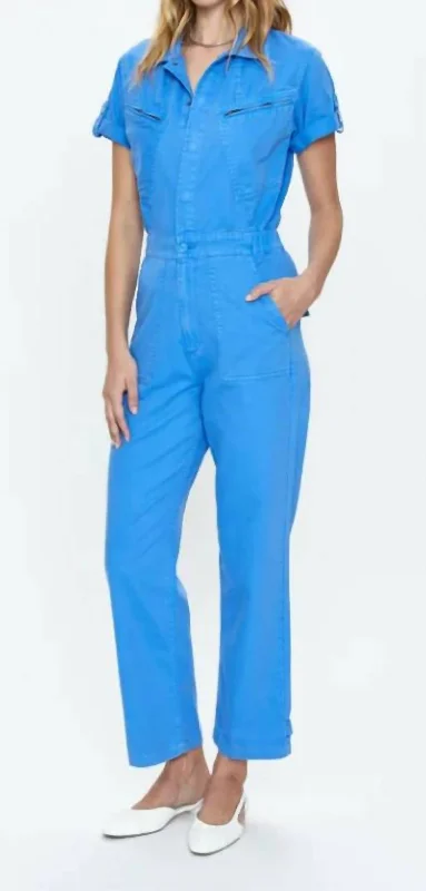 Charming Women's Holiday Apparel Campbell Aviator Jumpsuit In Blue Belle