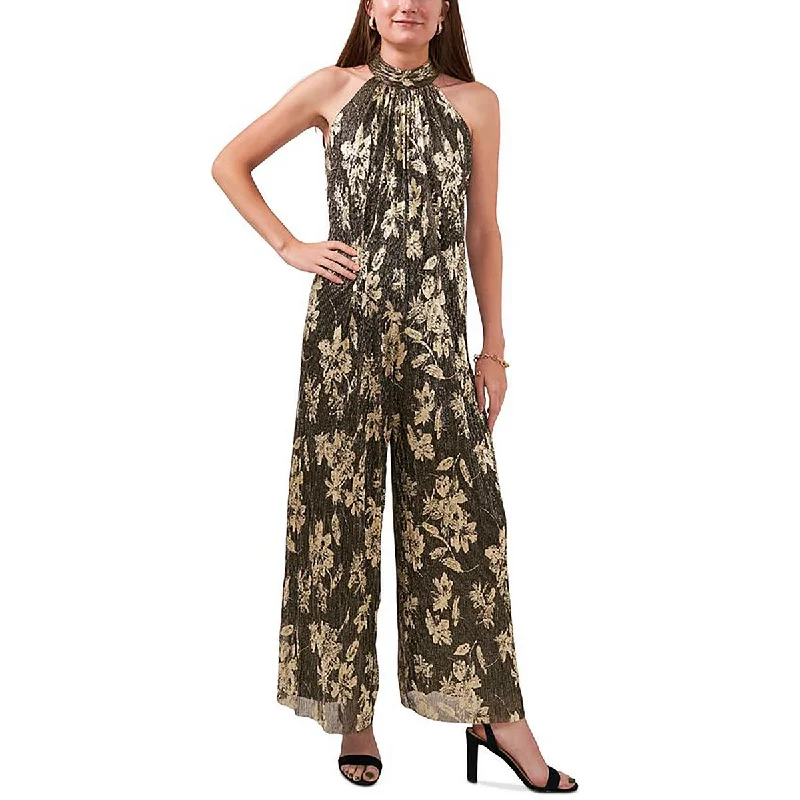 Women's Casual Garments Petites Womens Metallic Sleeveless Jumpsuit