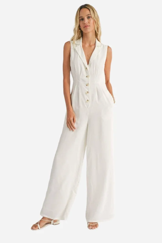 Women's Clothing For Outdoor Activities Sadie & Sage The Classics Button Front Jumpsuit in White