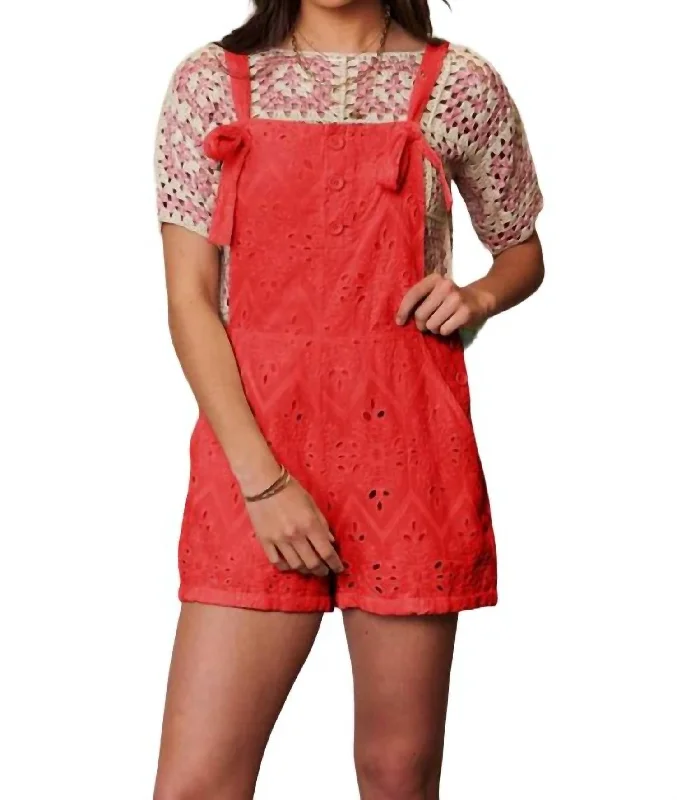 Women's Plus-Size Apparel Crochet Lace Romper In Hot Pink