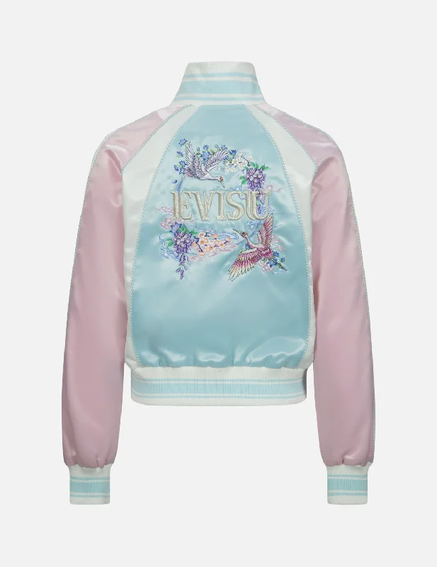 Women's Stylish Outdoor Outfit Cranes and Floral Embroidery Fashion Fit Souvenir Jacket