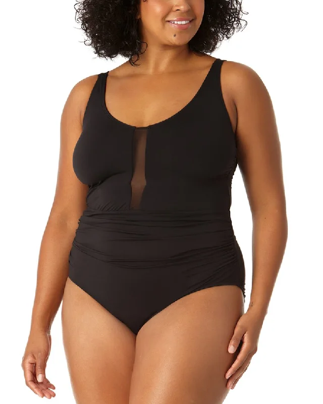 Women's Transitional Apparel Anne Cole Plunge Mesh Insert One-Piece