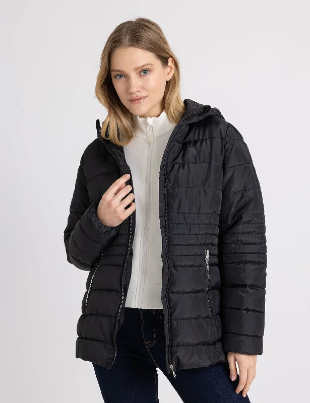 Women's Clothing With Trendy Designs HOODED PUFFER COAT WITH SLASH POCKETS