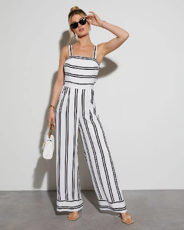 Women's Activewear Attire Gradey Striped Wide Leg Jumpsuit