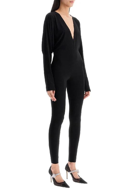 Women's Stylish Casual Garments Norma Kamali Black Slim Fit Long Sleeve V Neck Jumpsuit