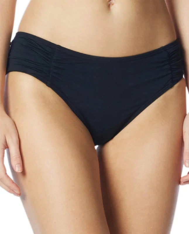 Timeless Women's Clothing Side Shirred Bikini Bottom In Coc Black