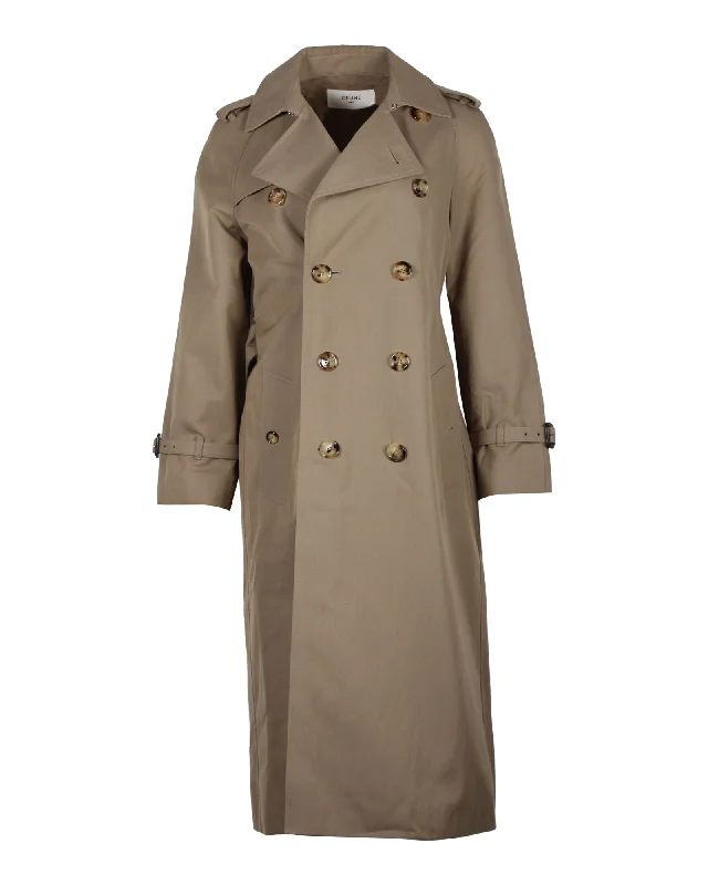 Women's Plus-Size Clothes Celine Double-Breasted Trench Coat in Beige Cotton