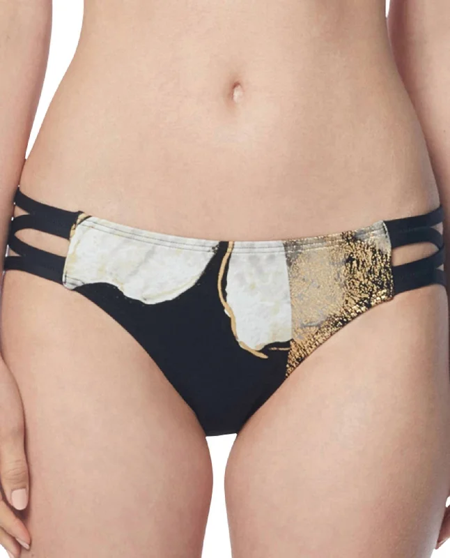 Vintage-Inspired Women's Apparel Strappy Full Coverage Bikini Bottom In Cmv Gilded Garden Black