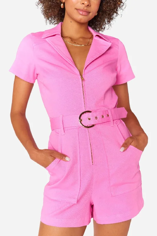 Stylish Outerwear Clothes For Women Show Me Your Mumu Outlaw Romper in Bubblegum Pink Denim