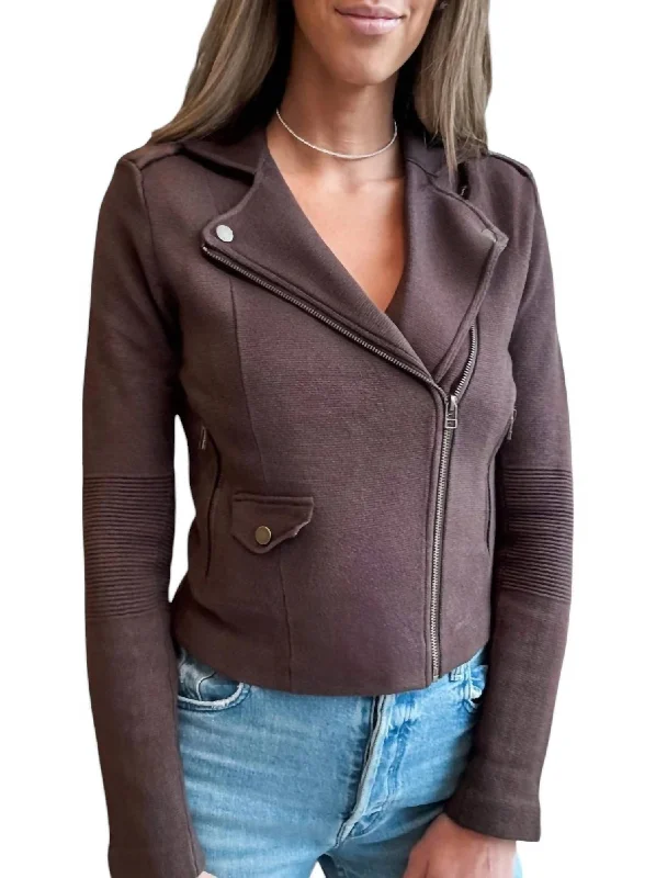 Stylish Women's Outfit Cotton Blend Motto Jacket In Chocolate