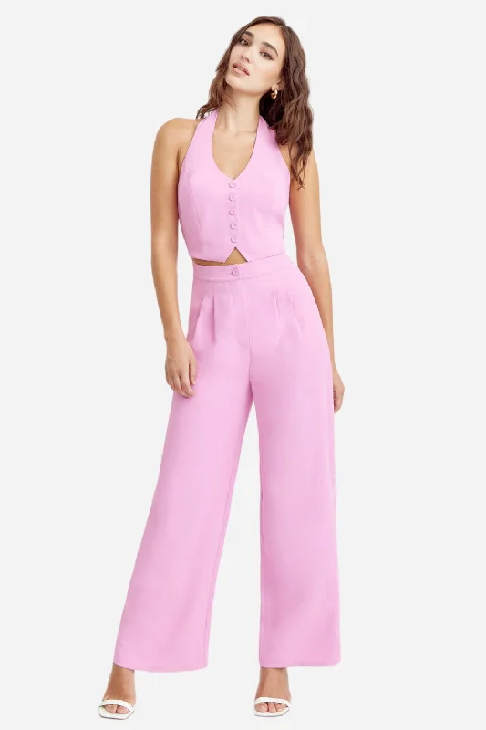 Charming Everyday Clothing For Women Adelyn Rae Farrah Halter Jumpsuit in Pink