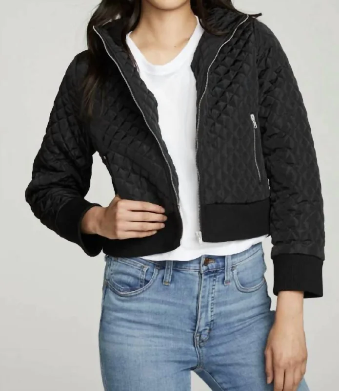 Women's Elegant Garments Cropped Hooded Jacket With Rib In True Black