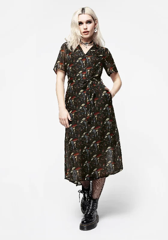 Women's Vacation Garments Amanita Chiffon Midi Shirt Dress