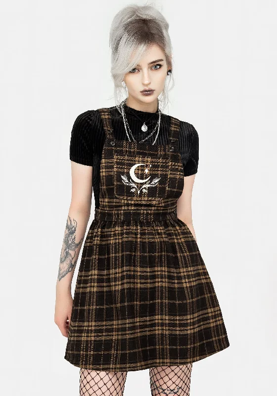 Women's Stylish Outdoor Outfit Artume Embroidered Check Mini Pinafore Dress