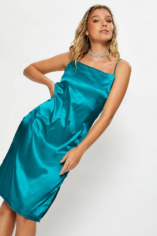 Women's Date Night Outfit Green Satin Cowl Neck Dress