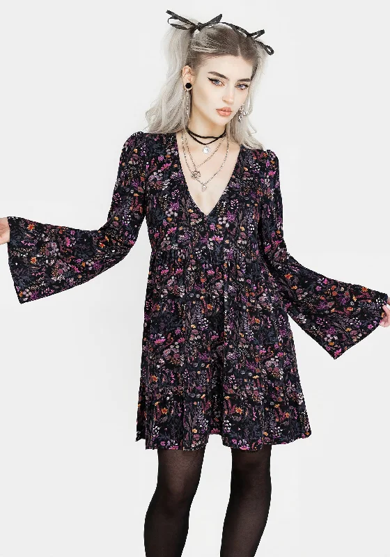 Charming Everyday Clothing For Women Heliotrope Floral Mini Smock Dress