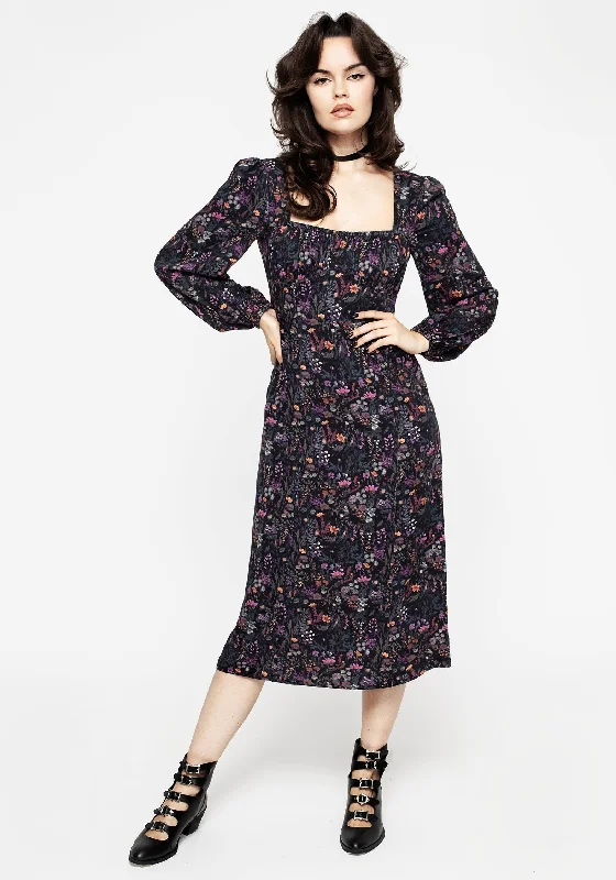 Women's Active Clothing Heliotrope Floral Print Midi Dress