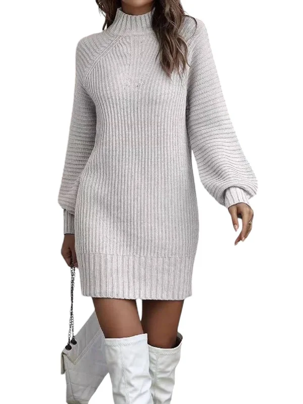 Women's Evening Clothing High Neck Sweater Dress In Grey