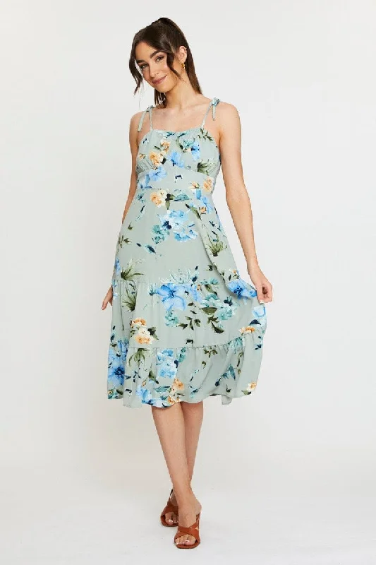 Women's Comfortable Apparel Print A Line Dress Midi