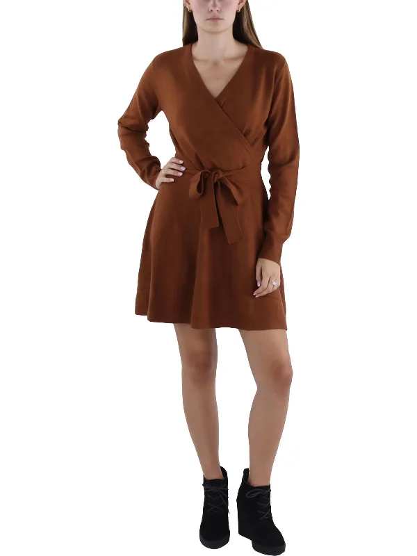 Women's Sporty Chic Clothes Womens Above Knee Surplice Sweaterdress