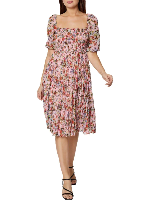 Women's Travel Garments Womens Floral Pleated Midi Dress