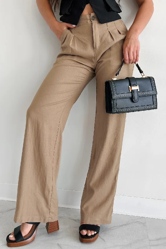 Women's Active Outfit For Fitness Brunch In Nantucket Linen Wide Leg Pant (Taupe)