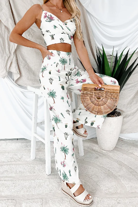 Women's Effortless Casual Outfit Desert Whispers Printed Wide Leg Pants (Cream Multi)