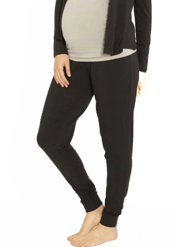 Classic Women's Clothing Styles Ella Cuffed Maternity Lounge Pants In Black